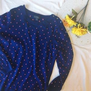 J. Crew polka dot Tippi sweater shoulder buttons